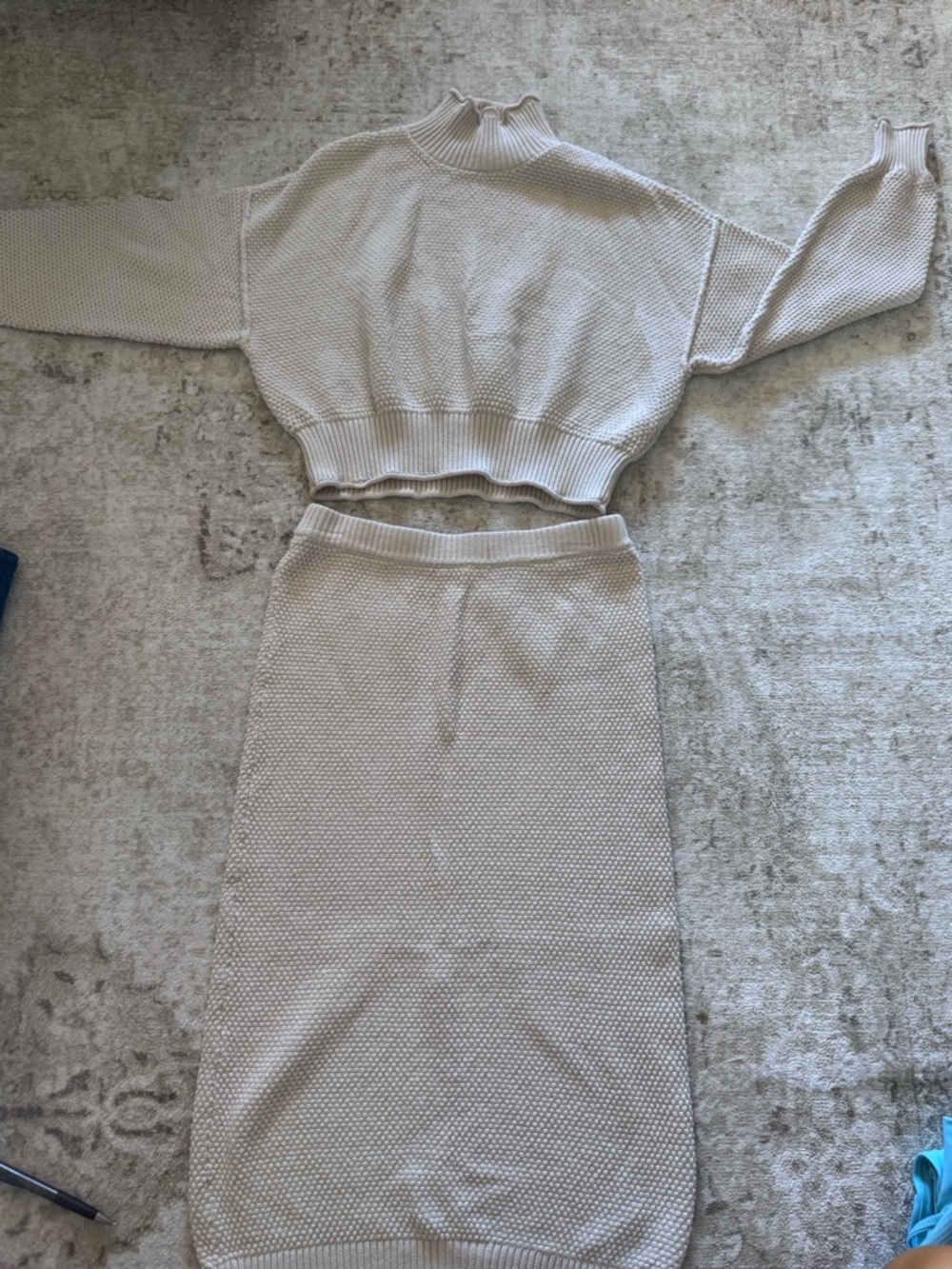 Free People FP Beach Cream Knit Set Sweater + Midi Skirt Matching Set S